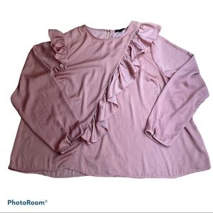 LANE BRYANT top blouse long sleeve peach satin ruffle size 22